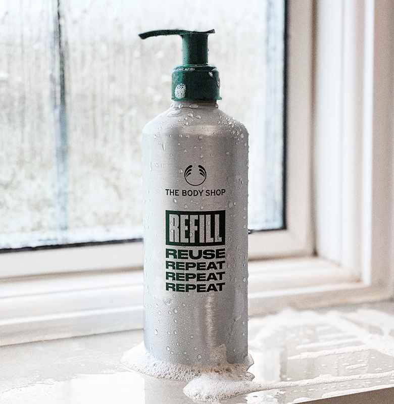 Husk å vaske refill-flasken fra The Body Shop